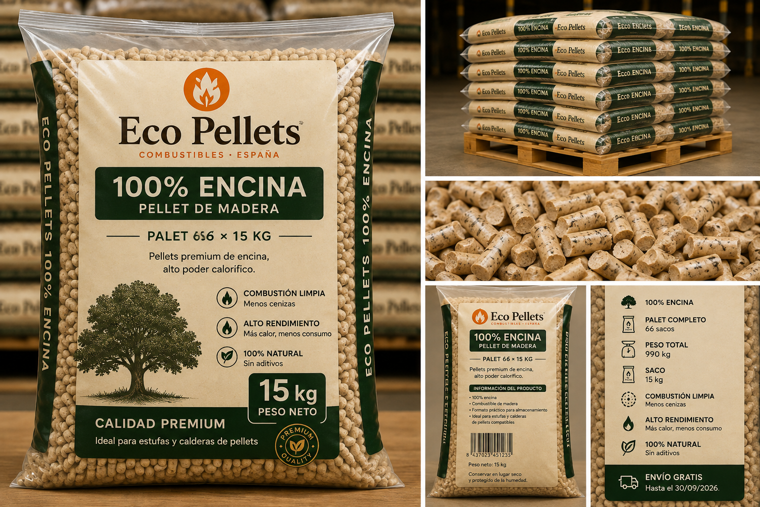 Eco Pellets 100% Encina – 66 sacos